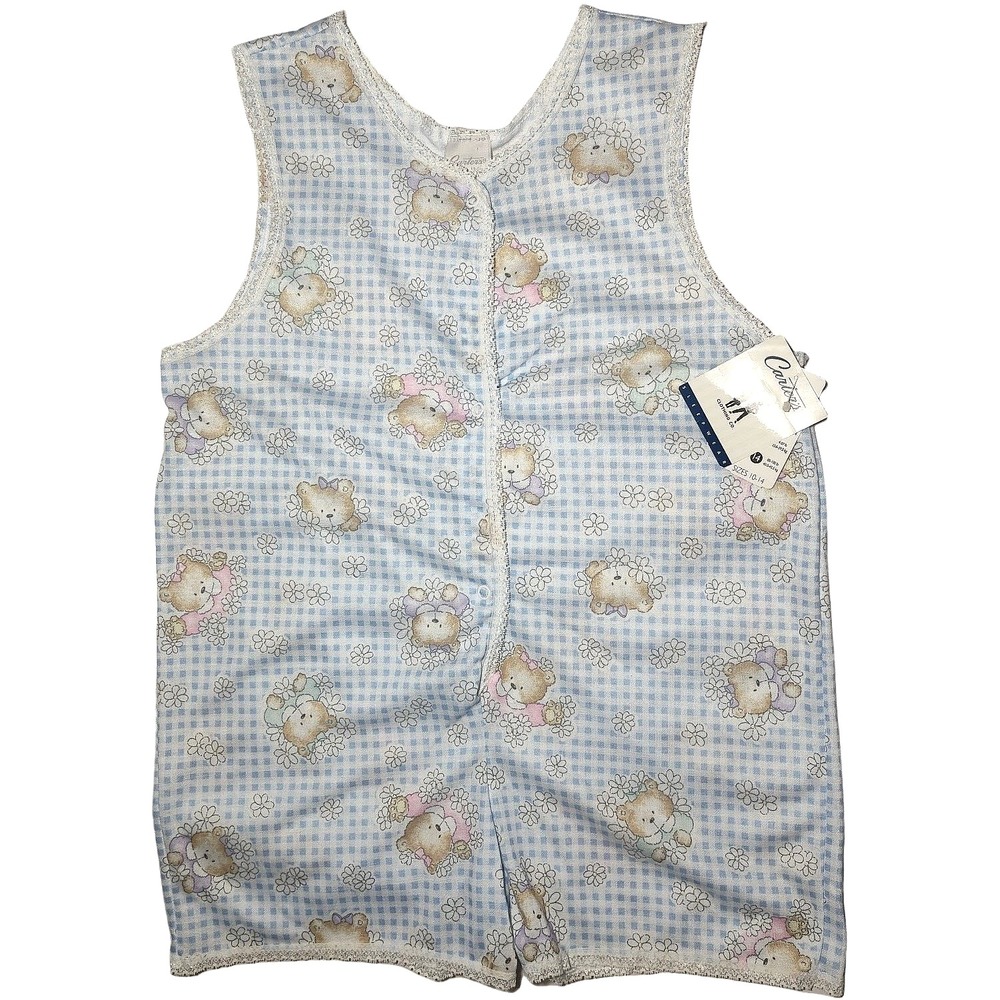 VTG Carter's Girl Sz 14 Bear 1pc Sleep Romper Pajama Blue White Flower Polyester